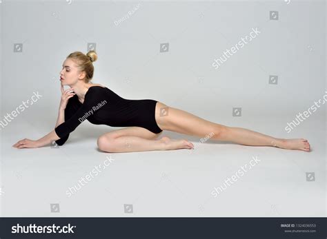 Beautiful Blonde Gymnast Woman Black Costume Stock Photo 1324036553 Shutterstock