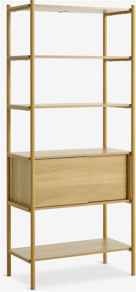 Shelving Unit LINDVED 6 Shelves 2 Doors Oak Colour JYSK