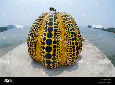 Pumpkin By Japanese Artist Yayoi Kusama At Naoshima Island Japan Stock