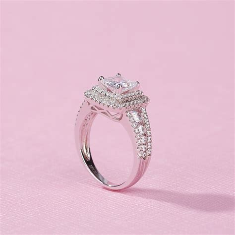 Jeulia Halo Princess Taglio Anello In Argento Sterling Jeuliaitaly