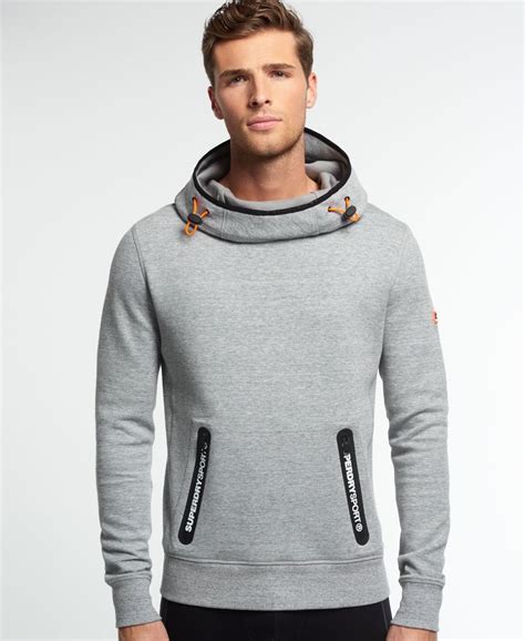 Mens - Gym Tech Funnel Neck Pocket Hoodie in Light Grey | Superdry