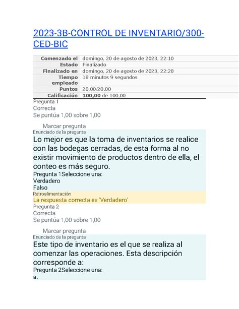 Prueba 1 Control DE Inventario 2023 3B CONTROL DE INVENTARIO 300 CED
