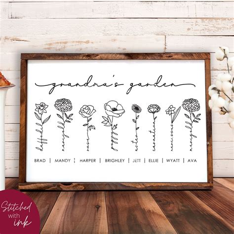 Birth Month Flower Svg Grandmas Garden Sign Mothers Day Svg Etsy