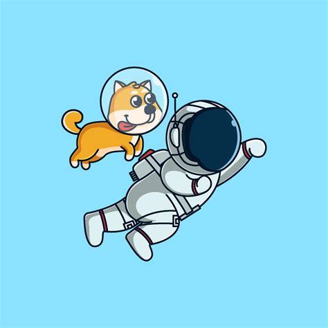 Cute Shiba Inu And Astronaut Fly To The Moon Cute Mascot Cartoon