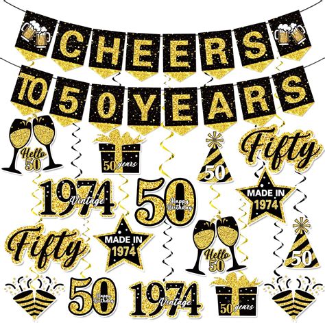 50th Birthday Party Decorations Black Gold 1974 Birthday