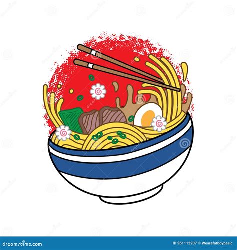 Ilustra O Do Vetor Ramen Noodles Na Tigela E Chopstick Estilo