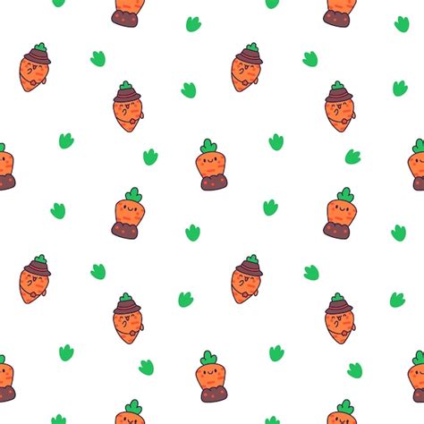 Premium Vector Kawaii Carrot With Funny Faces Seamless Pattern