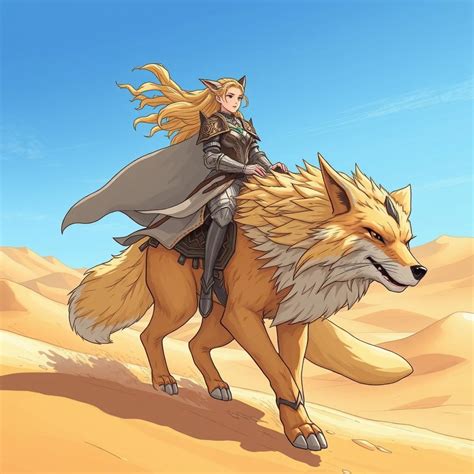 Epic Fantasy Elf Knight And Giant Fox Adventure