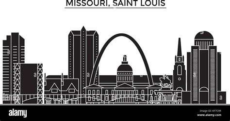 Usa Missouri Saint Louis Architecture Vector City Skyline Travel