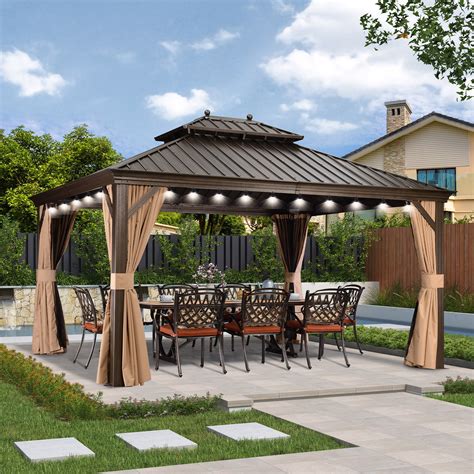 PURPLE LEAF Hardtop Gazebo 12' X 14' with Netting and Curtains Patio