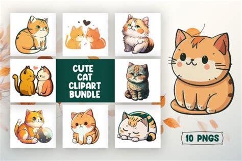 Cute Cat Clipart Sublimation Bundle Graphic By Pkdesign Creative Fabrica