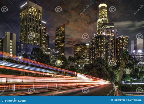 Los Angeles Downtown at Night Editorial Stock Photo - Image of ...