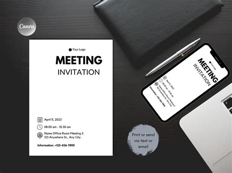 Meeting Invitation, Work Meeting Minimal Business Invitation, Custom ... 