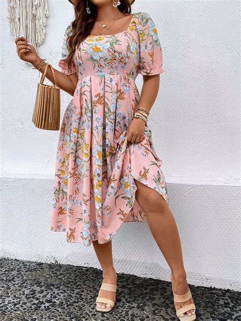 SHEIN Frenchy Vestido Con Estampado Floral De Cuello Cuadrado De Manga