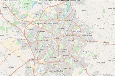 Karte von Leicester Vereinigtes Knigreich Breiten und Längengrad