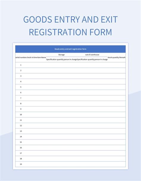 Goods Entry And Exit Registration Form Excel Template And Google Sheets