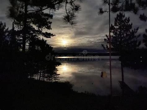 Moonlight Reflecting Off Water on Lake of the Woods, Ontario Stock ...