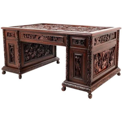 Antique Chinese Intricately Carved Hardwood Desk Circa 1910 At 1stdibs