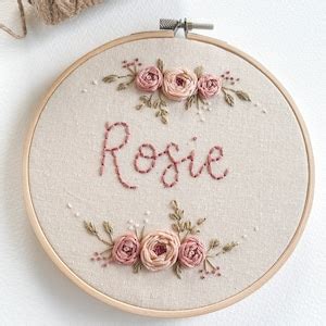 Custom Name Floral Embroidery Hoop Modern Embroidery Nursery Decor