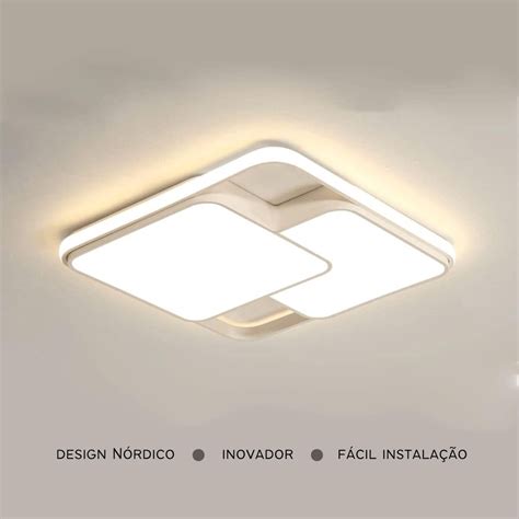 Led De Sobrepor - Luminária de LED de sobrepor quadrada Bivolt 32W 3 em 1 com luz central ...