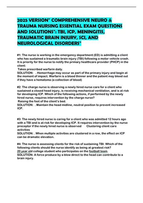 2025 VERSION" COMPREHENSIVE NEURO & TRAUMA NURSING ESSENTIAL EXAM