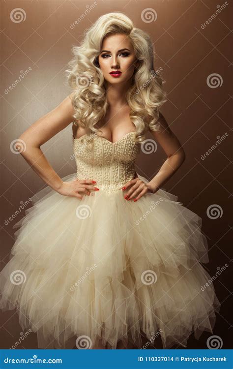 Sensual Blonde Woman With Long Curly Hair Stock Photo Image Of Cloth Expression 110337014