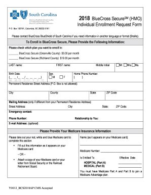 Fillable Online 2018 HMO Individual Enrollment Request Form Fax Email