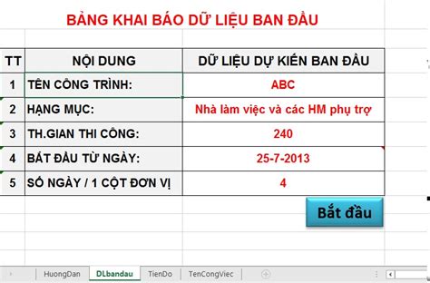 Lập tiến độ thi công bằng Excel 1650 ViệcLàmVui