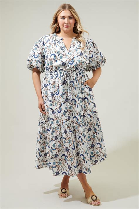 Sugarlips Blanche Floral Ginny Bubble Sleeve Midi Dress Curve Lyst