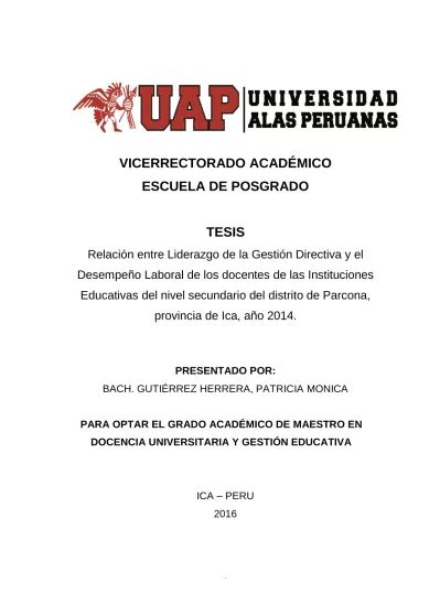 Relación entre liderazgo de la gestión directiva y el desempeño laboral