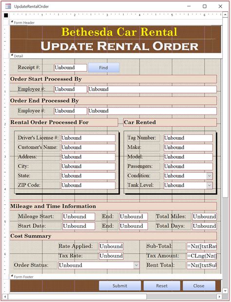 Microsoft Access Sample Database: Bethesda Car Rental