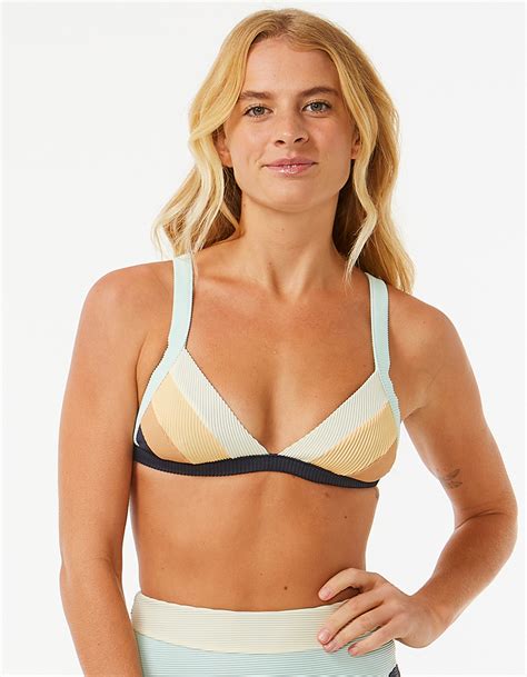 RIP CURL Block Party Spliced Fixed Triangle Bikini Top BLUE COMBO