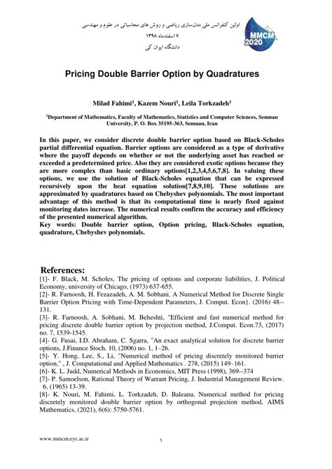 PDF Pricing Double Barrier Option By Quadratures