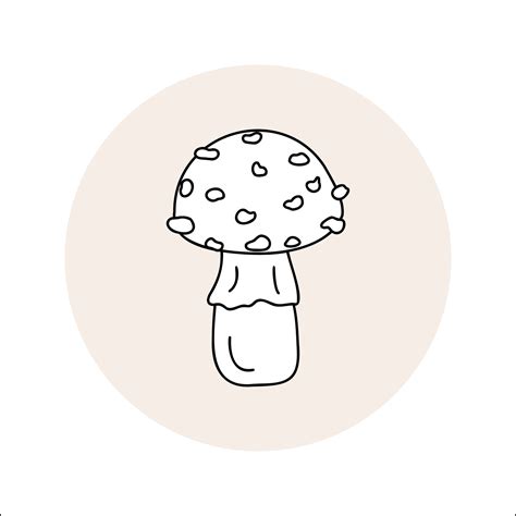 Mushroom line icon black outline in circle. Vector illustration isolated fly agaric in doodle ...