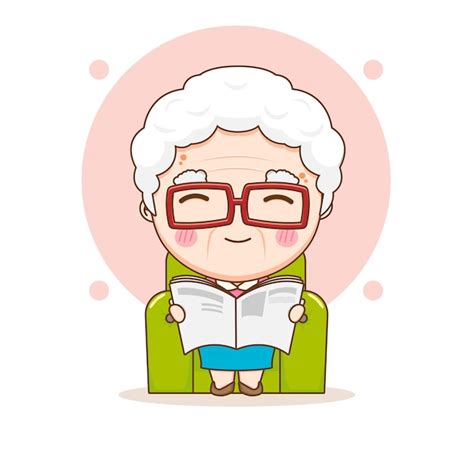 Linda Abuela Leyendo Peri Dico Ilustraci N De Dibujos Animados Vector