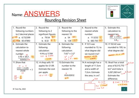 Ks3 Maths Estimation And Rounding Revision Sheet Teaching Resources