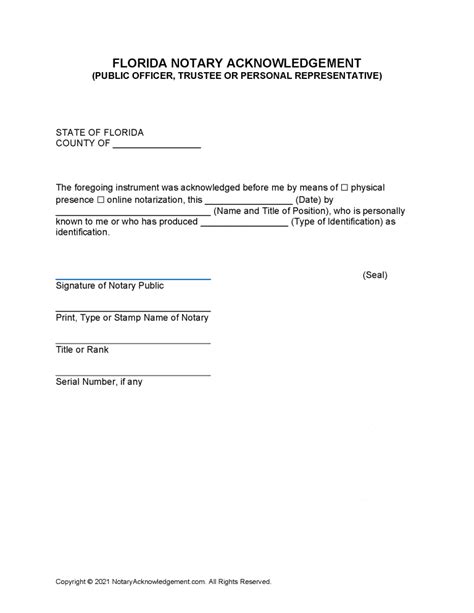 Free Florida Notary Acknowledgement Representative Pdf Word Hot Sex