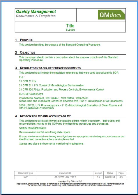 Standard Operating Procedure Template SOP Template