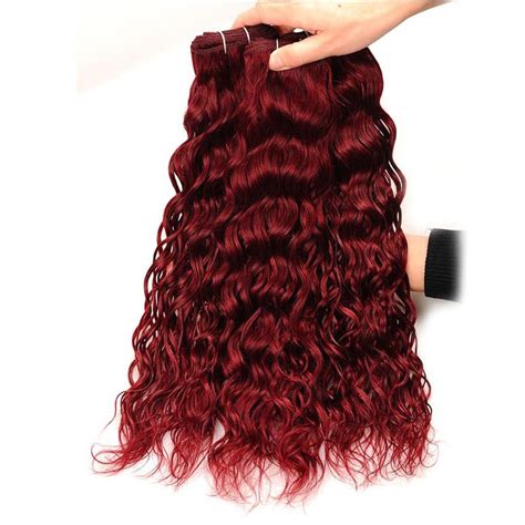 99J Burgundy Malaysian Water Wave Human Hair 3 Bundles With 4x4 Lace