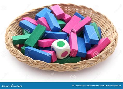 Jenga Game of Colorful Wooden Blocks with Dice Stock Photo - Image of ...