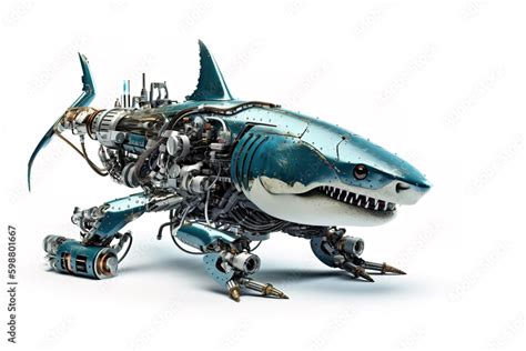 Image of a shark modified into a robot on a white background ...