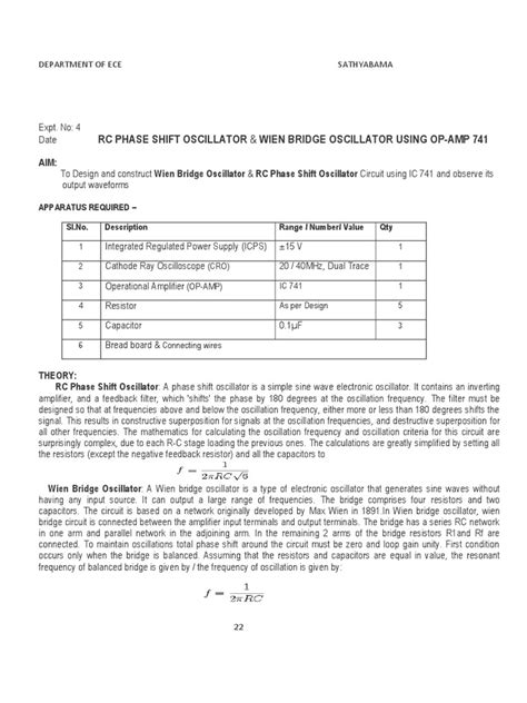 RC Phase Shift Oscillator | PDF | Electronic Oscillator | Operational ... 