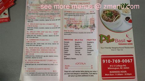 Menu At Pho Basil Vietnamese Cuisine Restaurant Wilmington