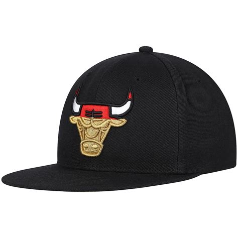 Mens Mitchell And Ness Black Chicago Bulls Gold Dip Down Snapback Hat