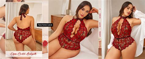 Avidlove Plus Size Lingerie For Women Lace Bodysuit Halter Teddy Babydoll Nightgown Plus