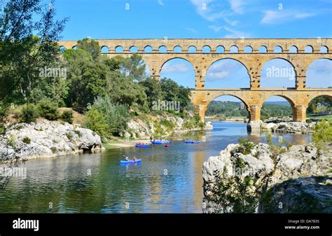 Pont Du Gard Ancient Roman Aqueduct Bridge Crosses The Gardon River