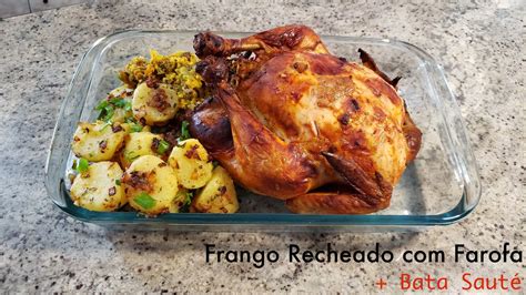 Frango Assado Recheado Com Farofa E Servido Com Batata SautÉ Com