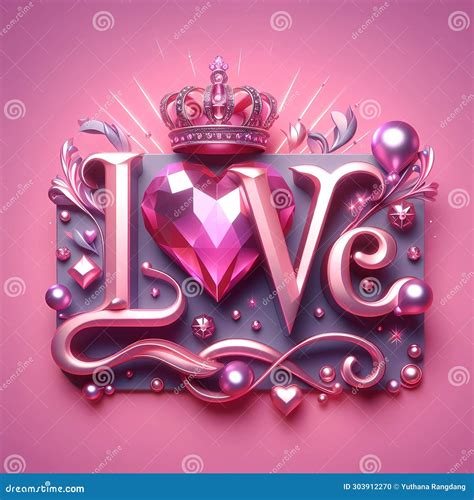 Love Text In Elegant Pink Typography With A Metallic Pink Heart With