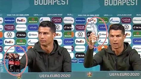 Euro 2020 Cristiano Ronaldo Removes Coca Cola Bottles Placed In Front