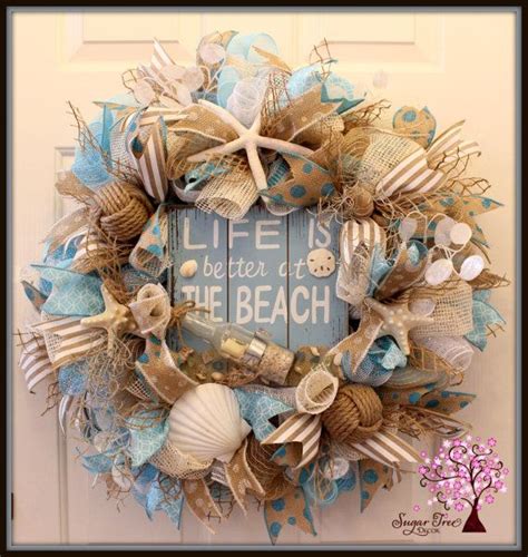 Beach Wreath Beach Themed Wreath Summer Wreath Deco Mesh Etsy